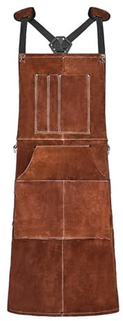 VEVOR Tablier de Soudage en Cuir de Vachette, Tablier de Soudeur Résistant aux Flammes, à la Chaleur, avec 6 Poches, Protection Étincelles pour Hommes, Femmes, de Travail du Bois, Jardinage, Barbecue