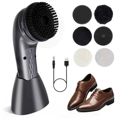 Electric Shoe Cleaning Kit, Handheld USB Leather Care Kit with 6 Brush Heads, Rechargeable Electric Shoe Brush Polisher for Boots, Shoes, Bag, Sofa, Portable Wireless