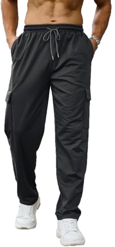Halfword Sportivi Pantaloni Uomo Cargo Jogging Tuta Lunghi Cotone Chandal Allenamento Coulisse Tasche Casual Sportswear Grigio XXXL