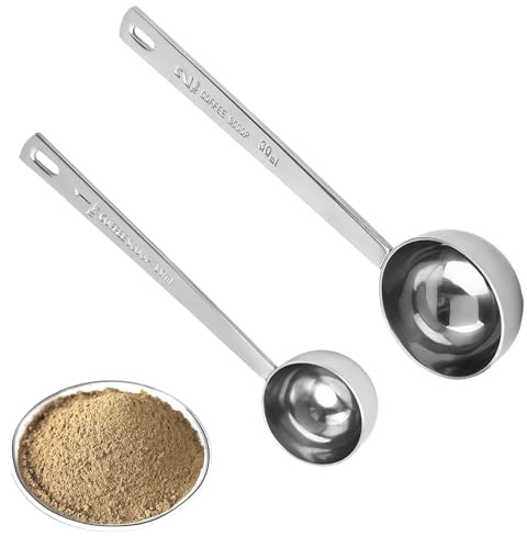 Shwdsy Set 2 Cucchiai Dosatori Caffè, 30 ml e 15 ml in Acciaio Inossidabile 304, Misurino Cucchiaio per Polvere di Caffè, Chicchi, Latte, Tè, Spezie