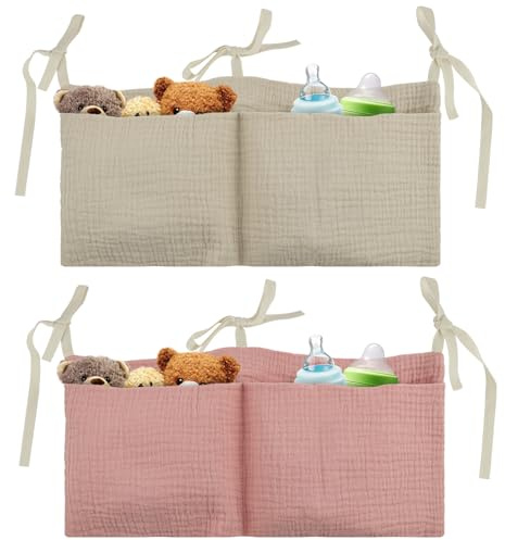 Flintronic Organizador Cuna, Bolso Colgante para Cama de Bebé, Colgar Bolsas de Almacenamiento Baby Cuna, Organizador de Pañales para Bebé, Organizador Colgante para Pañales, Para Ropa Juguetes