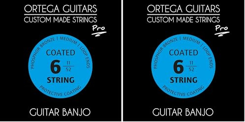 Ortega Guitars Gitarren Banjo Saiten – Medium – Custom Made Strings Pro Series – Loop Ends – Phosphor Bronze, Beschichtet (GBJP-6) (Packung mit 2)