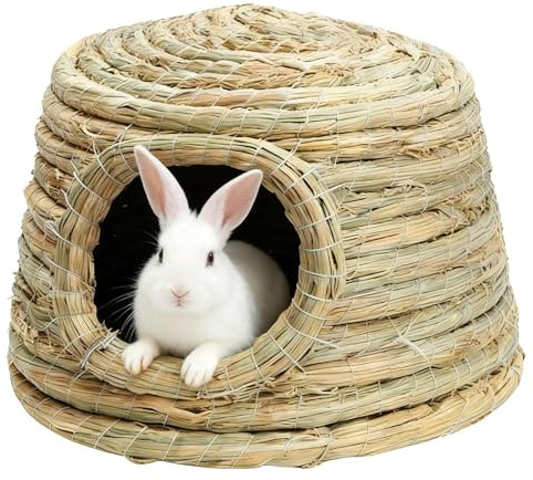 Casa Tejida de césped Natural para Mascotas, Refugio de de Conejo, hábitat de Animales pequeños, hogar Seguro para hámsteres para Masticar, Conejillo de Indias, Gato, gallina, Jaula, decoración