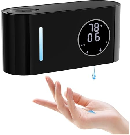 Dispenser di sapone automatico ricaricabile, 500 ml, dispenser disinfettante per le mani da parete per bagno e cucina, batteria 1800 mAh, 8 livelli di impostazione, impermeabilità IPX5 (nero)
