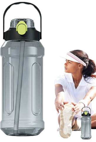 Botella De Agua - Grande 10x26 Cm, Doble Para Beber, Escala De Tiempo Transparente | Vaso Para Senderismo, Deportes De Acampada, Viaje, Escuela De Gimnasia, A Prueba De Fugas, Paja De Silicona, S
