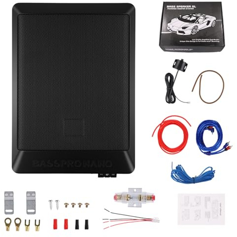 Realdio Subwoofer Attivo per Auto, Potenza Massima 1000W, Subwoofer Compatto da Installare Sotto il Sedile, Amplificatore Integrato, Subwoofer Chiuso, Nero, Compatibile con Diversi Modelli di Auto