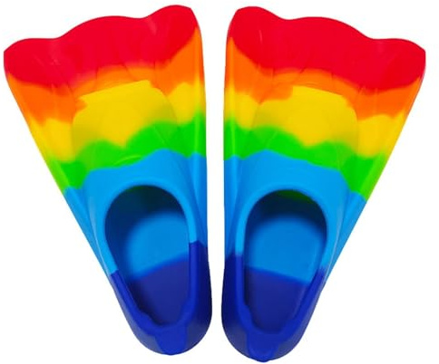 Simfenor för ungdomar - silikonfenor, snorkelutrustning med regnbåge, flexibla och bekväma fotfickor, design för skydd mot foten