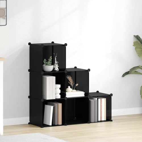 faucqel Shelving System with 6 Cubes, Black PP Plastic, Sturdy Shoe Rack Space Saving with Steel Frame, Narrow Shoe Cabinet for Hallway, Shoe Storage, Shoe Bench, Shoe Tipper, High Storage Space