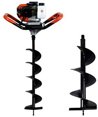 GT GARDEN Taladro de Tierra ahoyador de Gasolina 52 cm3, 3 CV con 2 Brocas (150 y 250 mm)