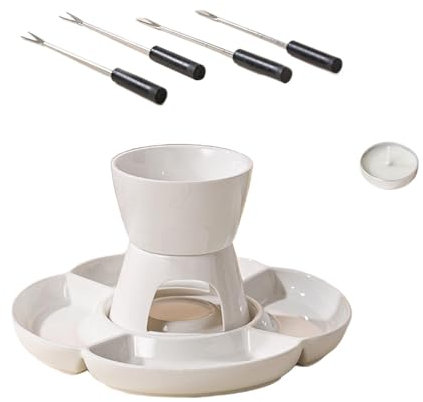 Chokladfondue-set, ostfondue-set, fondueset interaktivt fondue-set med gaffel och bricka - Mörk choklad värmeljusvärmare för dippning mellanmål