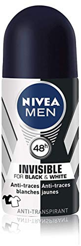 NIVEA MEN Déodorant Bille Invisible For Black & White Power (50 ml), déodorant homme anti-traces blanches et jaunes, anti-transpirant aisselles protection 48 h