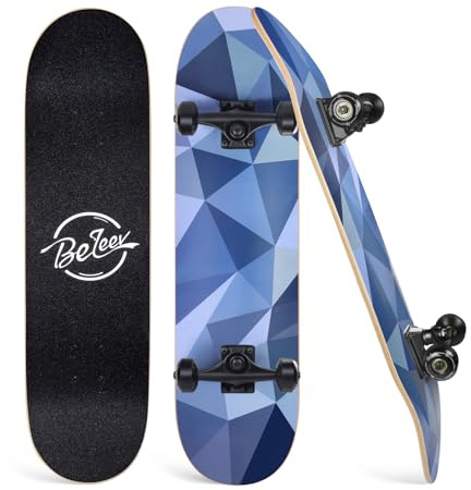 BELEEV Skateboard de 78,7 x 20,3 cm pour débutants, Enfants et Adultes - Érable Canadien 7 Couches, Double Plateau concave - Outil en T Tout-en-Un fourni,