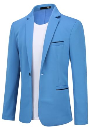 Allthemen Blazer herrars slim fit enknapps kavaj kavaj casual casual formell för bröllop, affärskväll, Färg: blå, XXL