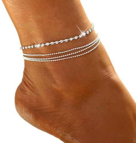 Prosy Beach Strass Strass Cavigliera Argento Cristallo Braccialetti Alla Caviglia Catena Gioielli Piede Regolabile per Le Donne Ragazze