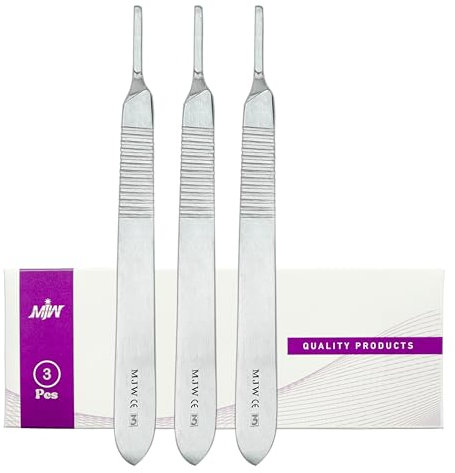 MJW Skalpellgriff Nr. 3 – Set mit 3 Stück Edelstahl-Handwerksgriff Nr. 3, ideal für Holzkunst, Kartenherstellung, Pfropfen, Bildhauerei und Dermaplaning