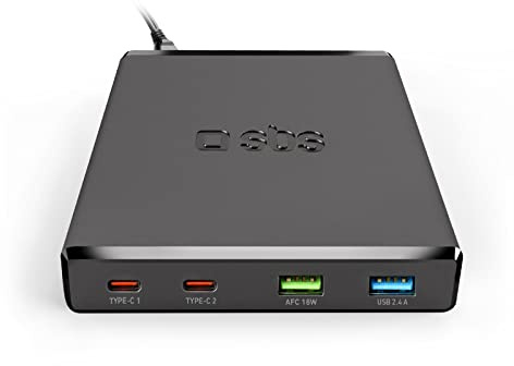 SBS Caricatore Multiplo Power Delivery da 75W, Stazione di Ricarica Portatile con 2 Porte Usb-C e 2 Porte Usb-A, Nero, Unica