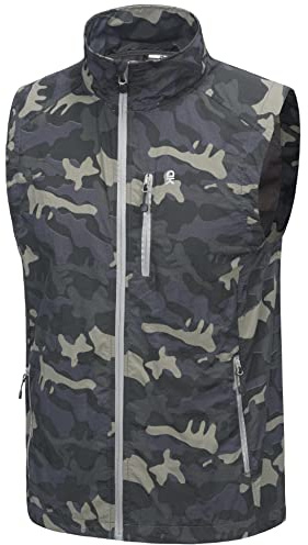 Little Donkey Andy Men's Lightweight Quick Dry Vest Packble Outerwear Sleeveless Windproof Jacket for Golfing Cycling Running Camo L