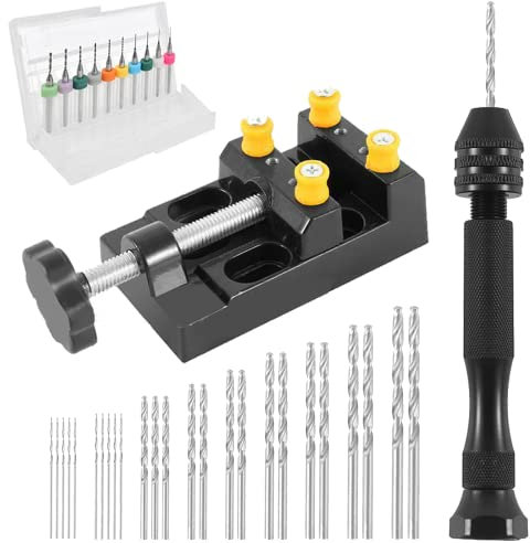 mizikuu 37 Pezzi Mini Trapano a Mano per Artigianato, Twist Drill Punte Trapano Resistente e Solida Regolabile Punte Elicoidali di Foratura Modellismo Bricolage Trapano PCB da 0,1-1 mm