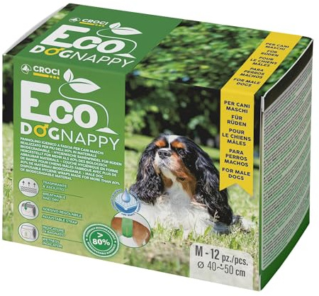 Croci Eco Dog Nappy - Biodegradable Male Dog Diapers - Dog Underpants for Pee - Hygiene Band Diapers for Male Dogs, Anti-odour, Disposable, 12 Pieces, Size M, 40-50 CM