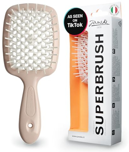 Janeke Original patentierte Superbrush Entwirrbürste, antistatische Haarbürste, einfach für nasse oder trockene Anwendung, flexibel mit Nylonborsten, ideal für alle Haartypen, lang, dick, gelockt