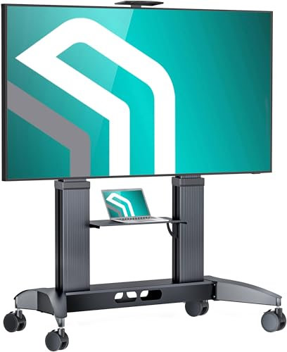 ONKRON Mobile TV Stand on Wheels for 70-110 Inch Screen, Professional Heavy Duty TV Floor Stand Tall up to 130 kg, Movable TV Stand with Shelf, max VESA 1000x600, Stand for TV Black TS2821-B