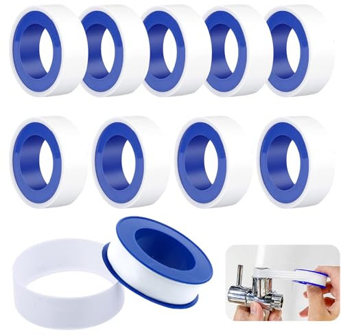 Pizsieat Lot de 10 Teflon Plomberie Teflon Ruban 15mm x 10m Ruban Ptfe PTFE Ruban Étanchéité pour Piscines, Cuisines,Robinets, Douches et Baignoires (blanc)