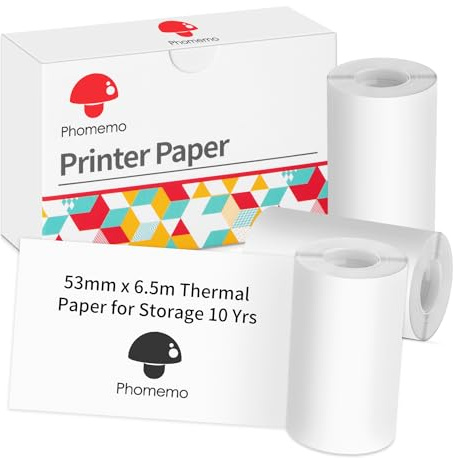 Phomemo White Printable Thermal Paper 3 Rolls, 53mm Printer Paper Compatible with Phomemo M832/M834/M03/M04S/M04AS Thermal Label Printer, 6.5M/Roll