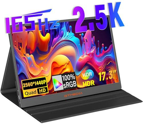GTMEDIA 17.3 '' IPS QHD Monitor Portatil, 2560 * 1440 Resolution 165Hz(DP) /144Hz(HDMI) Portable Gaming Monitor, 100% sRGB HDR FreeSync Laptop Monitor Portatil Extender for PC/Mac/Phone Xbox/PS5