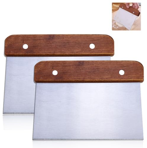 Teigschneider Edelstahl, 2 Stück Teigschaber Teigkarte mit Holzgriff Profi Küchenschneider Mehrzweck Gebäckschneider für Kuchen Brotschneiden Pizza Küchenbedarf-15CM