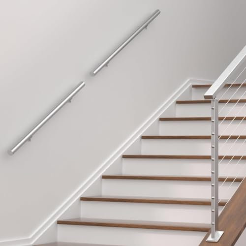 Handlauf-Set – kompletter Innen-/Außen-Handlauf für Stufen – runder gebürsteter Wand-Handlauf aus Edelstahl, komplettes Handlauf-Haltegriff-Set, mit silbernen Wandhalterungen (Größ