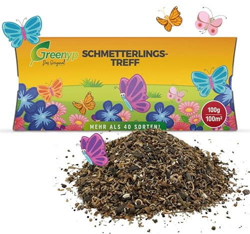 Greenyp Schmetterlingstreff Blumenmischung I für bis zu 100m² I 100g I Blumensamen - Schmetterlinge & Bienen I Saatgut für bunte Schmetterlingswiese I Blumensamen Mischung ein- & mehrjährig