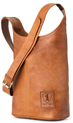 Berliner Bags Vintage Umhängetasche Emilia, Mittelgroße Leder-Schultertasche, Beuteltasche für Damen - Braun