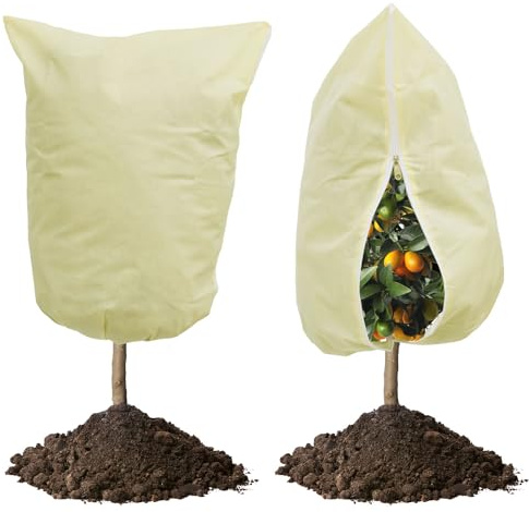 Plant Fleece Frost Protection, 2 Pcs 80gsm 80 x 120cm Plant Frost Protection Covers for Winter, Garden Fleece Bags Jackets for Plants with Zipper and Drawstring