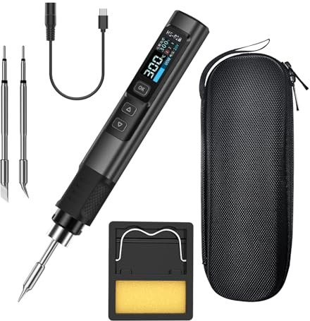 Juego de soldador 100W Soldador CC 9-24V PD/QC/DC 180-842℉ calefacción, 3 cabezas de soldadura, pantalla IPS, adecuado para componentes electrónicos, electrodomésticos bricolaje (HS-02B Estándar 3)