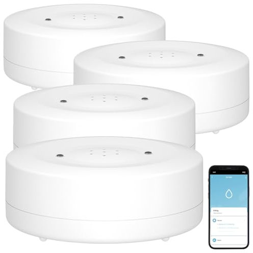 Luminea Home Control Wassermelder WiFi: 4er-Set WLAN-Wassermelder, lauter Alarm, App-Benachrichtigung weltweit (Wassermelderalarm, Wasserwarner WLAN, Waschmaschine)