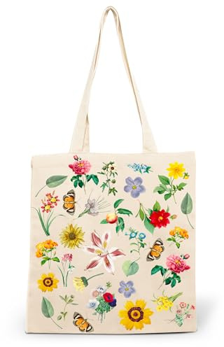 CLAMATO Tote bag ZIP interna in Cotone - Borsa di tela medie dimensioni 38x42cm Shopper in stoffa resistente 340 g/m2 Linea Thick (Mix fiori)