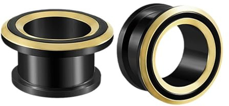 BCughia 2 Pezzo Acciaio inossidabile Tunnel Orecchie 10mm Flesh Tunnel Dilatatore Cerchio Cavo Orecchini A Tunnel Dilatatore, Nero d'oro