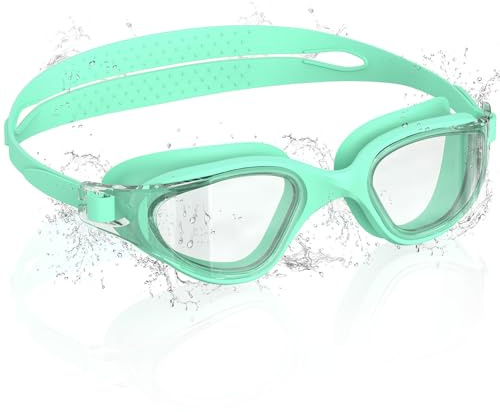 Ambienden Occhiali da Nuoto per Bambini, HD 180° con Visione, Occhialini Piscina per 3-14, Anti-Fog, Protezione UV, Regolazione Rapida, Guarnizione in Silicone, Occhiali da Nuoto Unisex, T-Green