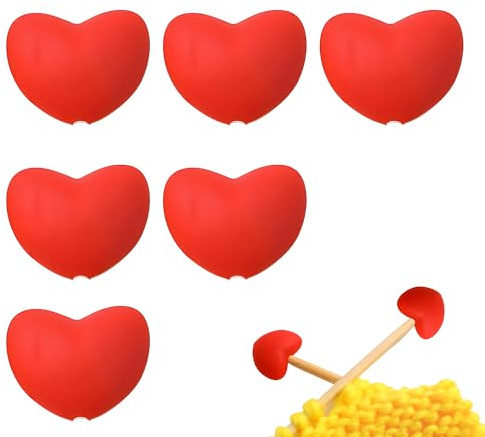 6PCS Heart-Shaped Knitting Needle Stoppers, Cute Silicone Knit Needles Cap, Functional Knitting Accessories, Needles Tip Hugger Sewing Gadgets, Stitch Tip Caps for Crochet and Needlework Supplies