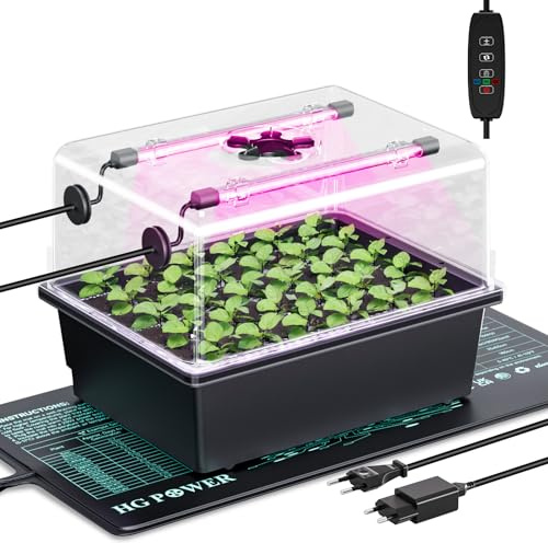 HG Power Anzuchtkasten Set mit LED Pflanzenlampe & Heizmatte Pflanzen (ohne Regler), Zimmergewächshaus mit 30 Zellen und Anzuchthaube, Anzuchtset für Sämlinge, Gemüse & Kräuter