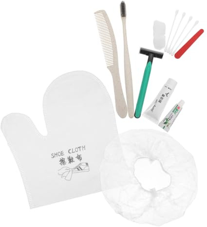 TOPPERFUN Kit Hôtelier 24 Pièces Brosses à Dents Jetables, Peignes en Paille de Blé, Trousses de Soin, Bonnets de Bain, Lingettes Nettoyantes de Main et Rasoirs – Couleur Aléatoire