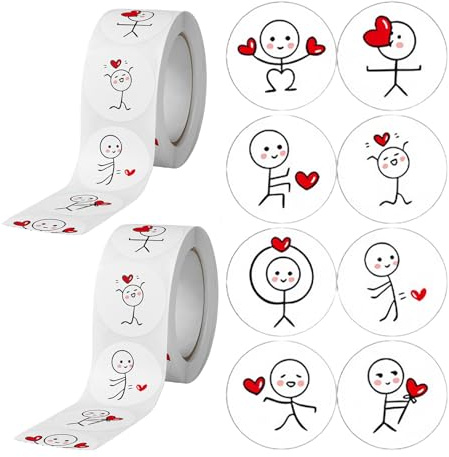 2 rotoli di 8 motivi, adesivi per San Valentino, adesivi a forma di cuore, con scritta in lingua tedesca Love, per bambini, decorazione dell'amore, per regali, anniversari, sacchetti regalo