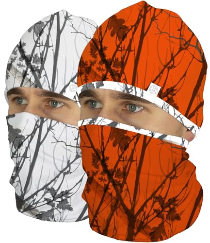 Wende Jagdmütze und Multifunktionstuch – Schneetarn & Orange | Blaze Orange Mütze Jagd - UV-Schutz, Schnell Trocknend - Buff Schlauchschal Jäger, Angel Geschenke Drückjagd
