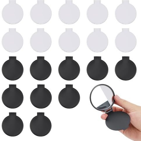 Nexaflow Set di 20 mini specchi tascabili, pieghevoli rotondi per borsa, trucco, viaggi, specchio con copertina trasparente, uso quotidiano,