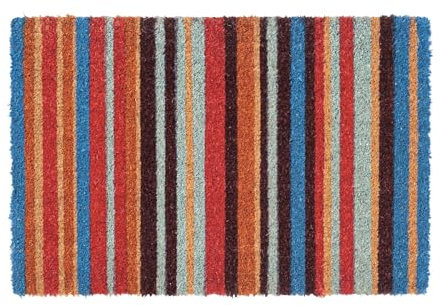Nicola Spring Coir Door Mats - 90 x 60cm - Pinstripe - Pack of 2 - Decorative Indoor Front Door Floor Mat Entry Dirt Trapper Rug Outdoor Boot Scraper Non Slip Backing Doormat
