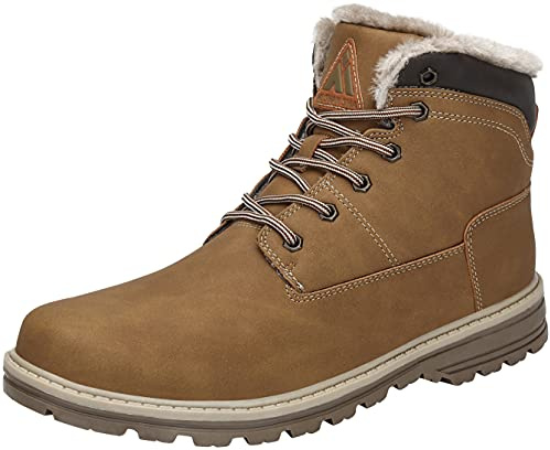 Mishansha Chaussures d'hiver Homme Femme Bottes de Neige Légère Antiderapante Bottines avec Chaude Doublée pour Montantes de Randonnée Trekking Marche, Jaune de Lin, 46 EU