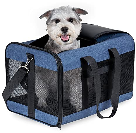 HITSLAM Pet Carrier Dog Carrier Soft Sided Pet Travel Carrier for Cats, Small dogs, Kittens or Puppies, Collapsible, Durable, Travel Friendly Blue (L)