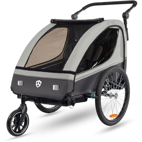 Veelar Sports Suspension Bike Trailer & Stroller 2 in 1 Double Seat for Toddlers, Kids, Child Bicycle Carrier Jogger (Gray)