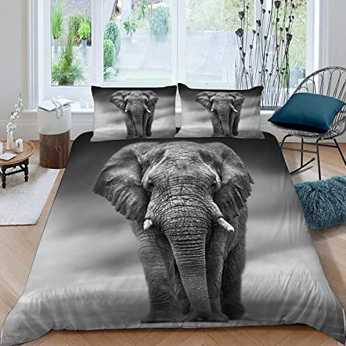 RFFLUX 3D Natur Tiere Elefanten Bettwäsche Set 135x200 cm 2teilig mit Reißverschluss Weiche und Angenehme Schlafkomfort Microfaser Bettbezug Kinderbettwäsche mit Kissenbezug 80x80 cm