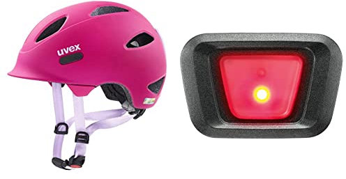uvex Unisex Jugend, OYO Fahrradhelm, Berry - Purple mat, 45-50 cm & Unisex Plug-in Led Xb048 Finale Visor Fahrradhelm Beleuchtung, red-Black, Einheitsgröße EU
